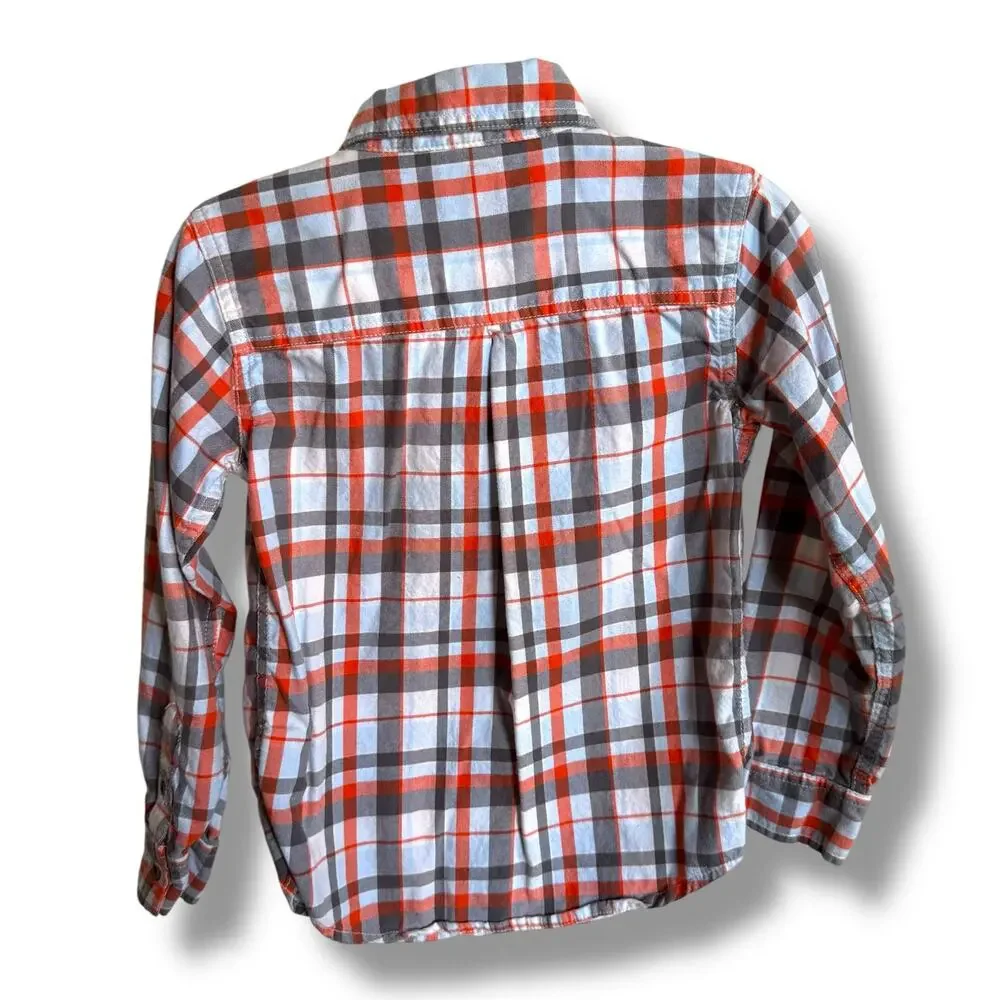 Carter's Boys Shirt Sz 5 Blue Gray White Red Long Sleeve Plaid Buttons Flannel‎